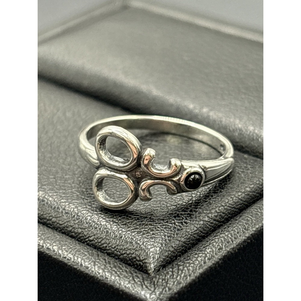 New Condition Sterling Silver Onyx Scissors Ring Size 7 H13